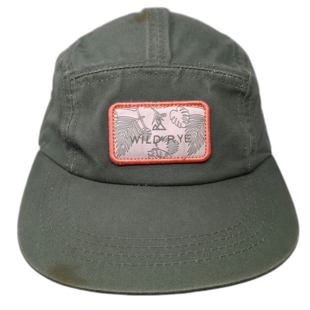 Wild Rye 5 Panel Green Hat One Size Slideback Mountain Tropical Palm Leaf Patch